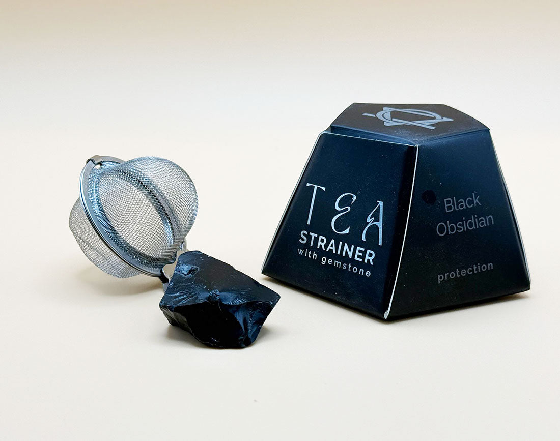 Crystal Gemstone Tee-Sieb mit Roh-Schwarzem Obsidian